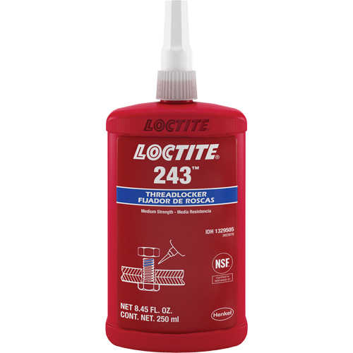Loctite 1329505 Compos&eacute; de blocage 243 tol&eacute;rant &agrave; l'huile, Bleu, Moyen, 250 ml, Bouteille