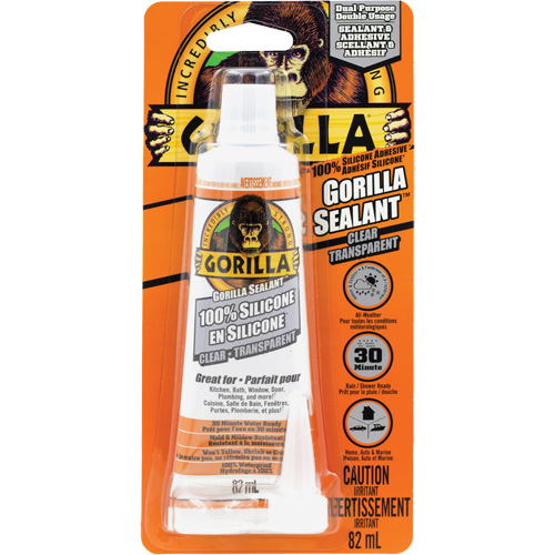 Gorilla 819002 100% Silicone Sealant, 2.8 oz., Tube, Clear