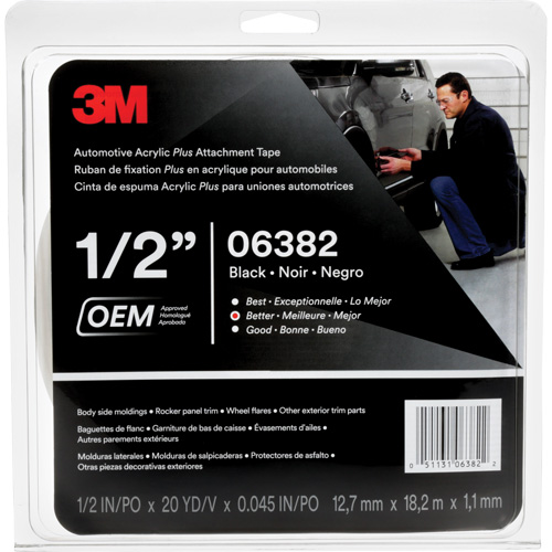 3M 06382-1/2X20(IMP) Ruban en acrylique de 3M pour l'automobile, 18 m (60') lo x 12,7 mm (1/2") la, 45 mils, Acrylique