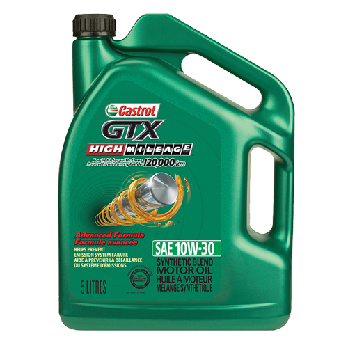 Castrol 000173A Huile &agrave; moteur 10W30 HIGH MILEAGE GTX, 5 L, Cruche