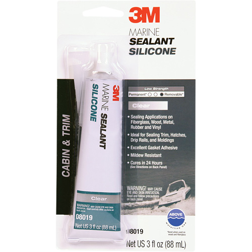 3M 08019-3OZ Marine Grade Silicone Sealant, 3 oz., Tube, Clear