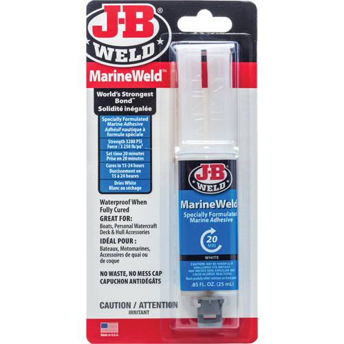 J-B Weld 50172CAN MarineWeld Adhesive, 25 ml, Syringe, Two-Part, White