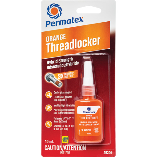 Permatex 25209 Hybrid Threadlocker, Orange, High, 10 ml, Bottle
