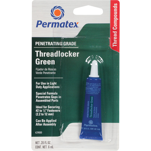 Permatex 29000 Penetrating Grade Threadlocker, Green, Medium, 6 ml, Tube