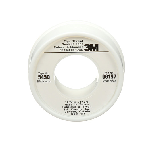 3M 6197 Scotch&reg; Thread Sealant Tape, 480" L x 1/2" W, White
