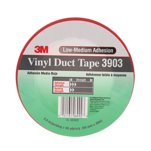 3M 3903-2X50-RED 3903 Vinyl Duct Tape, 48 mm (2") W x 46 m (151') L, 6.5 mils, Red