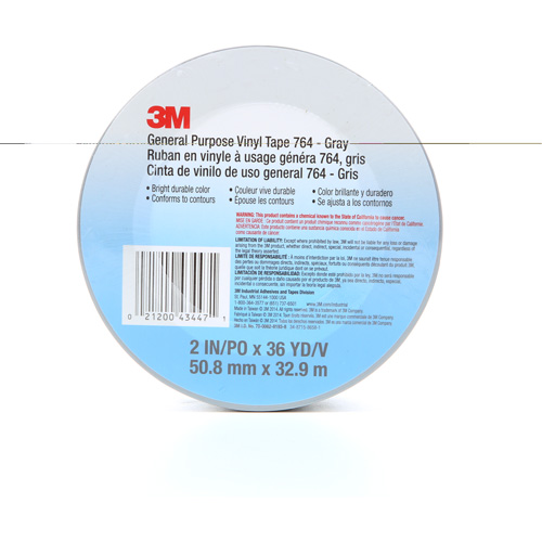 3M 764-2X36-GRY Ruban en vinyle pour travaux g&eacute;n&eacute;raux 764, 50,8 mm (2") la x 32,9 m (108') lo, 5 mils, Gris