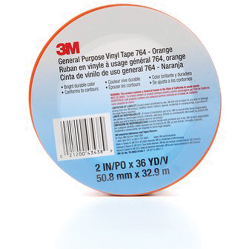 3M 764-2X36-ORG 764 General-Purpose Vinyl Tape, 50.8 mm (2") W x 32.9 m (108') L, 5 mils, Orange