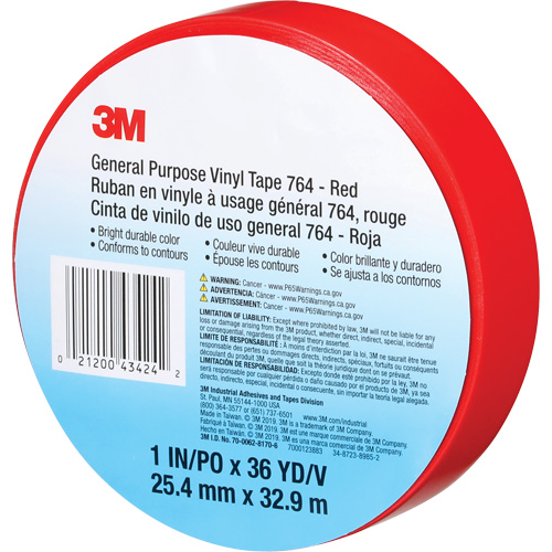 3M 764-1X36-RED Ruban en vinyle pour travaux g&eacute;n&eacute;raux 764, 25,4 mm (1") la x 32,9 m (108') lo, 5 mils, Rouge