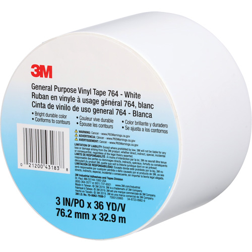 3M 764-3X36-WHT 764 General-Purpose Vinyl Tape, 76 mm (3") W x 32.9 m (108') L, 5 mils, White