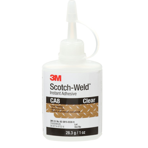 3M CA8-1OZ Scotch-Weld Instant Adhesive CA8, Clear, Bottle, 1 oz.