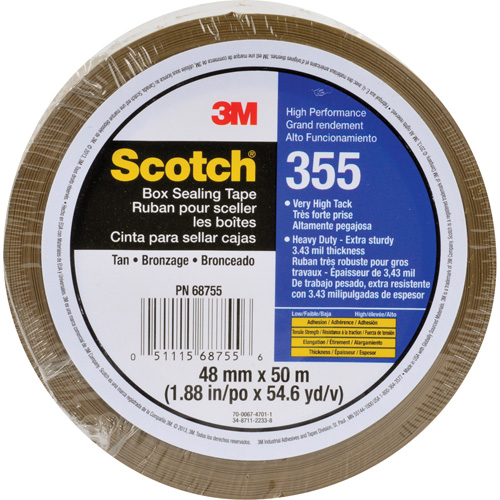 3M 355-48X50-TAN Ruban pour sceller les boîtes Scotch 355, Adh&eacute;sif Thermofusible, 3,15 mils, 48 mm (2") x 50 m (164')
