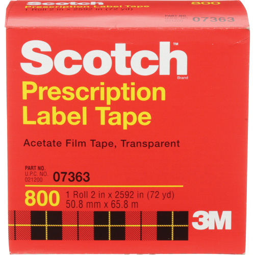 3M 800AM-CA Scotch&reg; Prescription Label Tape, 50.8 mm (2") x 66 m (216'), Clear