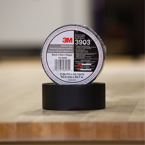 3M 3903-2X50-BLK 3903 Vinyl Duct Tape, 48 mm (2") W x 45 m (148') L, 6.5 mils, Black