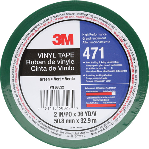 3M 471-2X36-GRN-IW 471 Vinyl Tape, 50.8 mm (2") W x 32.9 m (108') L, 5.2 mils, Green