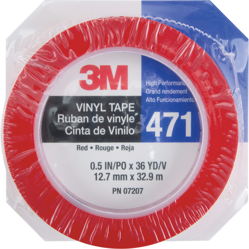 3M 7100044933 471 Vinyl Tape, 12 mm (1/2") W x 32.9 m (108') L, 5.3 mils, Red