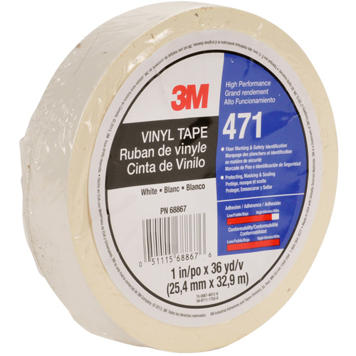 3M 471-1/2X36-WHT-IW 471 Vinyl Tape, 12 mm (1/2") W x 32.9 m (108') L, 5.3 mils, White