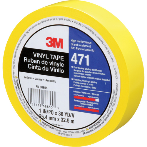 3M 471-1X36-YLW 471 Vinyl Tape, 25.4 mm (1") W x 32.9 m (108') L, 5.3 mils, Yellow