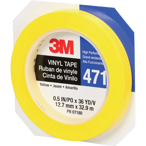 3M 471-1/2X36-YLW-IW Ruban en vinyle 471, 12 mm (1/2") la x 32,9 m (108') lo, 5,2 mils, Jaune