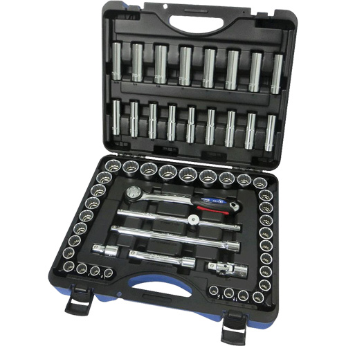 JET 600342 SAE/Metric 12-Point Socket Set, 55 Pcs, 1/2" Drive Size, Deep