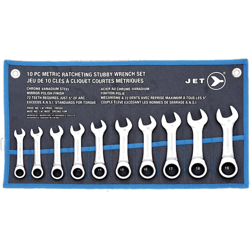 JET 700302 SRCWS-10M Ratcheting Stubby Wrench Set, Combination, 12 Pieces, Metric