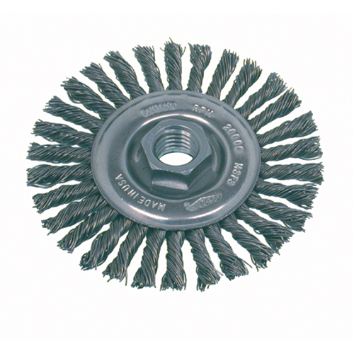 Osborn 0002639900 High Speed Small Grinder Stringer Bead Knot Wire Wheel Brush, 4" Dia., 0.02" Fill, 5/8"-11 Arbor, Stainless Steel