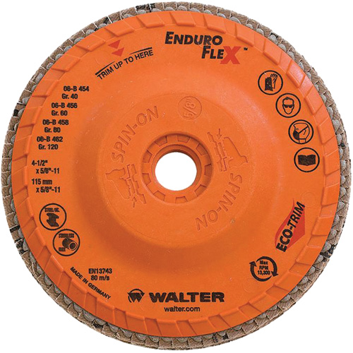 Walter Surface Technologies 06B462 Enduro-Flex Flap Disc, 4-1/2" x 5/8"-11, Type 27, 120 Grit, Zirconia Alumina