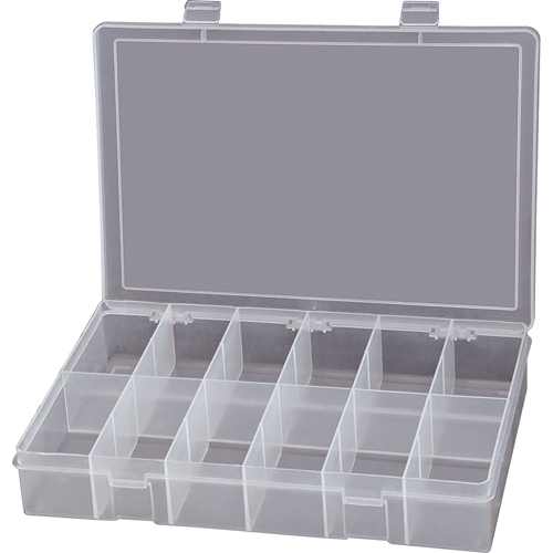 Durham Manufacturing LP12-CLEAR Compact Polypropylene Compartment Cases, 13-1/8" W x 9" D x 2-5/16" H, 12 Compartments
