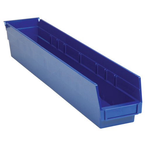 Quantum Storage System QSB105BL Shelf Bins, 4-1/8" W x 4" H x 23-5/8" D, Blue, 50 lbs. Capacity