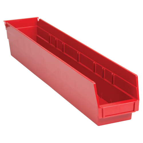 Quantum Storage System QSB105RD Shelf Bins, 4-1/8" W x 4" H x 23-5/8" D, Red, 50 lbs. Capacity