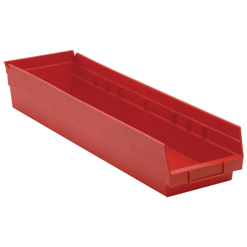 Quantum Storage System QSB106RD Shelf Bins, 6-5/8" W x 4" H x 23-5/8" D, Red, 50 lbs. Capacity