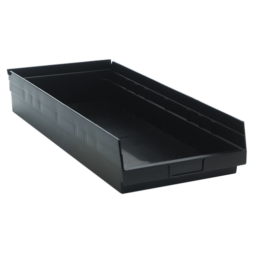 Quantum Storage System QSB116BK Economy Shelf Bin, 11-1/8" W x 4" H x 23-5/8" D, Black, 60 lbs. Capacity