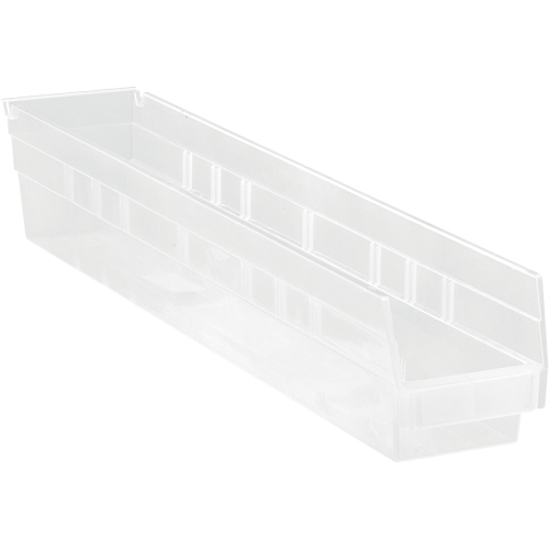 Quantum Storage System QSB105CL Shelf Bins, 4-1/8" W x 4" H x 23-5/8" D, Clear, 50 lbs. Capacity