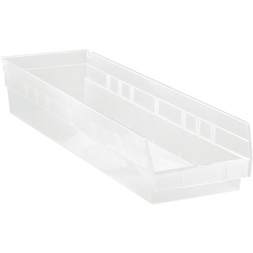 Quantum Storage System QSB106CL Shelf Bins, 6-5/8" W x 4" H x 23-5/8" D, Clear, 50 lbs. Capacity