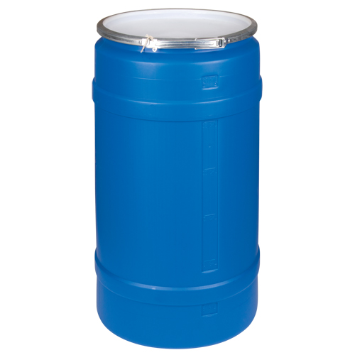 Mauser Packaging NDMOP0010 Polyethylene Drums, 30 US gal. (25 imp. Gal.), Open Top, Blue