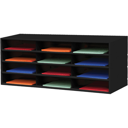 Durham Manufacturing 432-08 Horizontal Literature Rack, Stationary, 12 Slots, Steel, 33-13/16" W x 11-11/16" D x 14-1/4" H