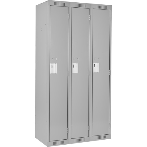 Anthony Steel Mfg. CL-S-3-12X18X72_A124 Clean Line Lockers, Bank of 3, 36" x 18" x 72", Steel, Grey, Rivet (Assembled)