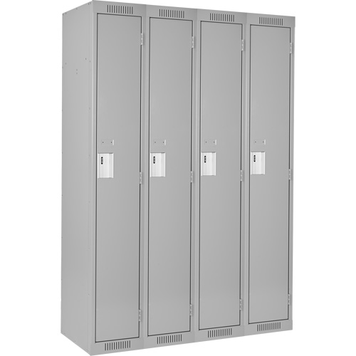 Anthony Steel Mfg. CL-S-4-12X18X72_A124 Clean Line Lockers, Bank of 4, 48" x 18" x 72", Steel, Grey, Rivet (Assembled)