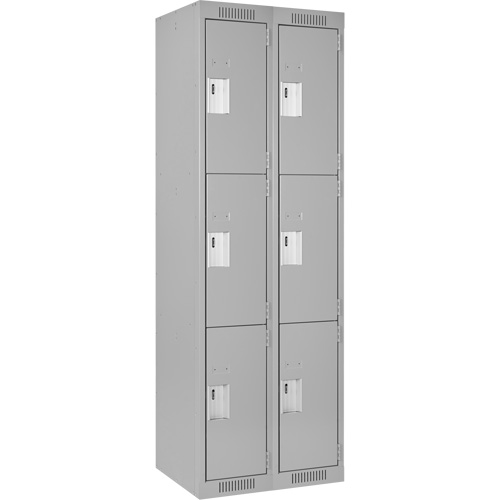 Anthony Steel Mfg. CL-T-2-12X18X72_A124 Clean Line Lockers, 3 -tier, Bank of 2, 24" x 18" x 72", Steel, Grey, Rivet (Assembled)