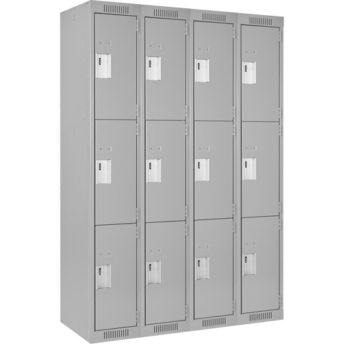 Anthony Steel Mfg. CL-T-4-12X18X72_A124 Clean Line Lockers, 3 -tier, Bank of 4, 48" x 18" x 72", Steel, Grey, Rivet (Assembled)