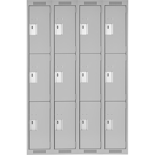 Anthony Steel Mfg. CL-T-4-12X18X72_A124 Clean Line Lockers, 3 -tier, Bank of 4, 48" x 18" x 72", Steel, Grey, Rivet (Assembled)