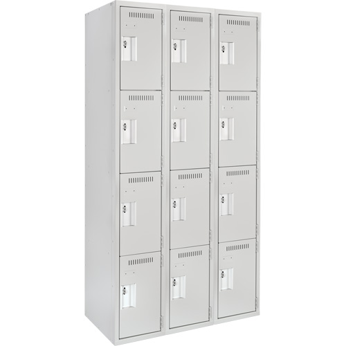 Anthony Steel Mfg. CL-Q-3-12X12X72_A124 Casiers Clean Line, 4 niveaux, Bloc de 3, 36" x 12" x 72", Acier, Gris, Rivet (assembl&eacute;)