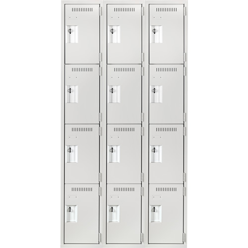 Anthony Steel Mfg. CL-Q-3-12X12X72_A124 Casiers Clean Line, 4 niveaux, Bloc de 3, 36" x 12" x 72", Acier, Gris, Rivet (assembl&eacute;)