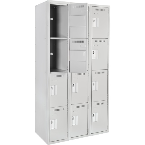 Anthony Steel Mfg. CL-Q-3-12X12X72_A124 Casiers Clean Line, 4 niveaux, Bloc de 3, 36" x 12" x 72", Acier, Gris, Rivet (assembl&eacute;)