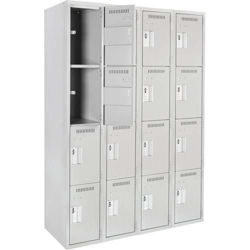 Anthony Steel Mfg. CL-Q-4-12X18X72_A124 Clean Line Lockers, 4 -tier, Bank of 4, 48" x 18" x 72", Steel, Grey, Rivet (Assembled)