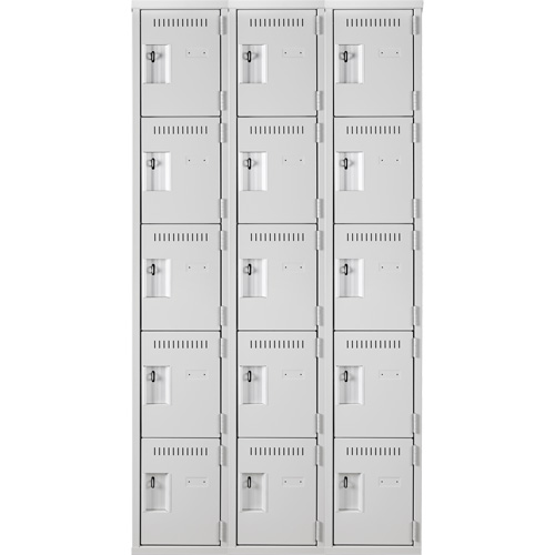 Anthony Steel Mfg. CL-5T-3-12X12X72_A124 Assembled Clean Line Personal Effects Lockers, 5 -tier, Bank of 3, 12" x 72" x 36", Steel