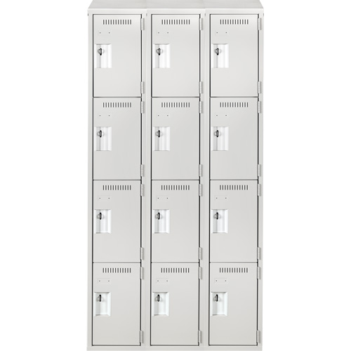 Anthony Steel Mfg. CL-Q-3-12X15X72-ST_A124 Clean Line Lockers, 4 -tier, Bank of 3, 36" x 15" x 78", Steel, Grey, Rivet (Assembled)