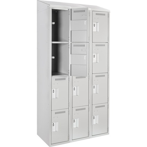 Anthony Steel Mfg. CL-Q-3-12X15X72-ST_A124 Clean Line Lockers, 4 -tier, Bank of 3, 36" x 15" x 78", Steel, Grey, Rivet (Assembled)
