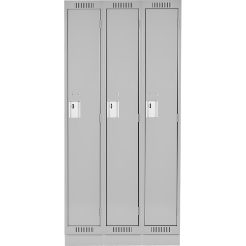 Anthony Steel Mfg. CL-S-3-15X18X72-RB_A124 Clean Line Lockers, Bank of 3, 45" x 18" x 76", Steel, Grey, Rivet (Assembled)