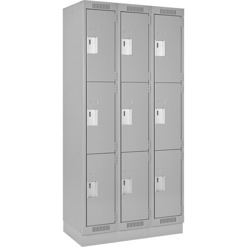Anthony Steel Mfg. CL-T-3-15X18X72-RB_A124 Clean Line Lockers, 3 -tier, Bank of 3, 45" x 18" x 76", Steel, Grey, Rivet (Assembled)